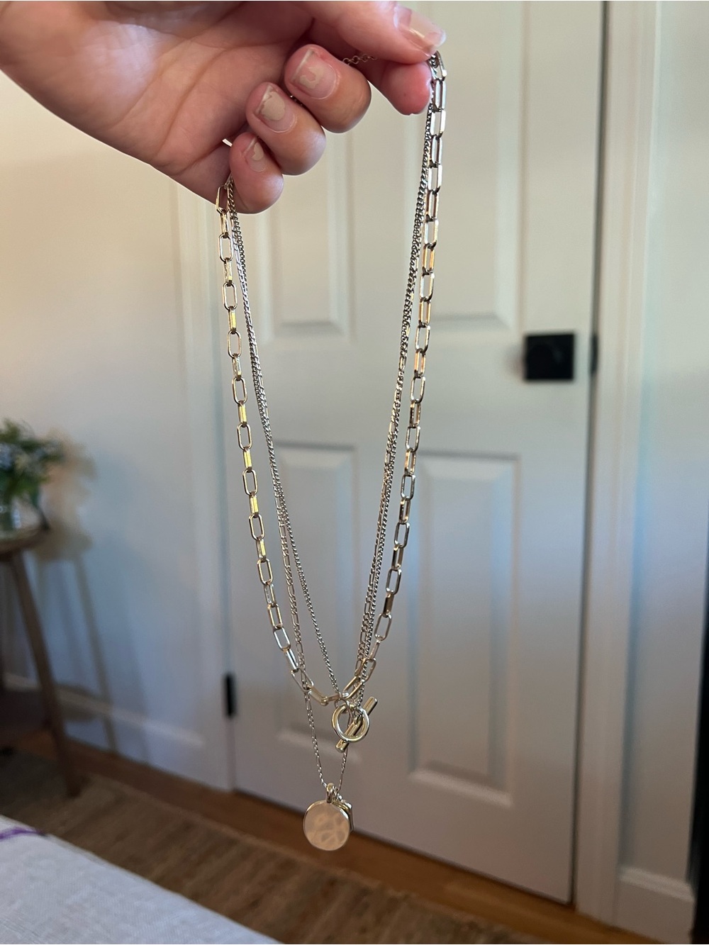 J. Crew Factory Layered Silver Toggle and Disc Pendant Necklace